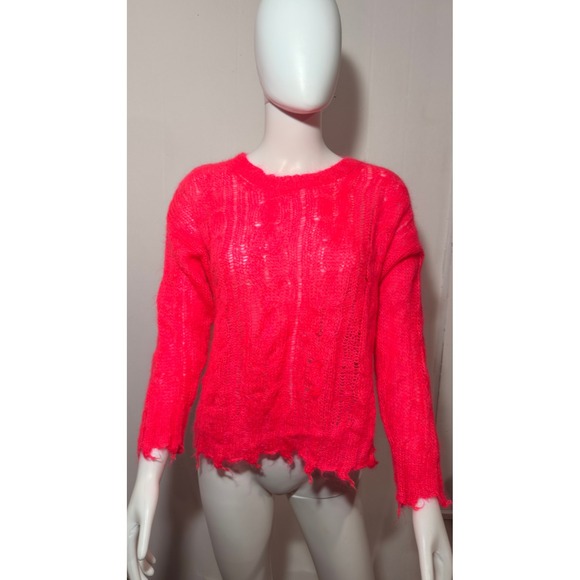 Anthropologie Mohair‎ Posey Stitchy Pink Pullover Sweater Wool Knit Sheer Soft - Picture 2 of 11